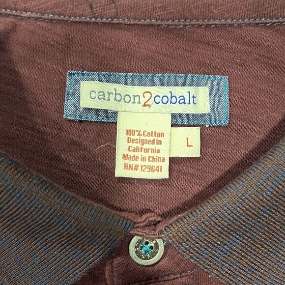 Carbon 2 Cobalt Shirt Mens Burgundy Red Casual 4 Button Polo Cotton Size Large - Picture 5 of 7